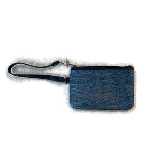 DANILOS Blue Croc Print Wristlet. Embossed Leather. Small.